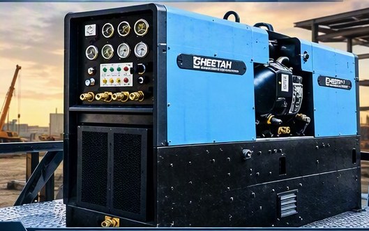 Cheetah machine on a construction site at sunset